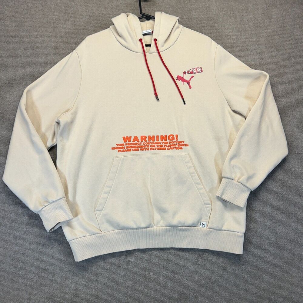 Puma Caliente Hoodie Men's XL Pullover Tan Taco Tuesday Hot Sauce Warning Flaw